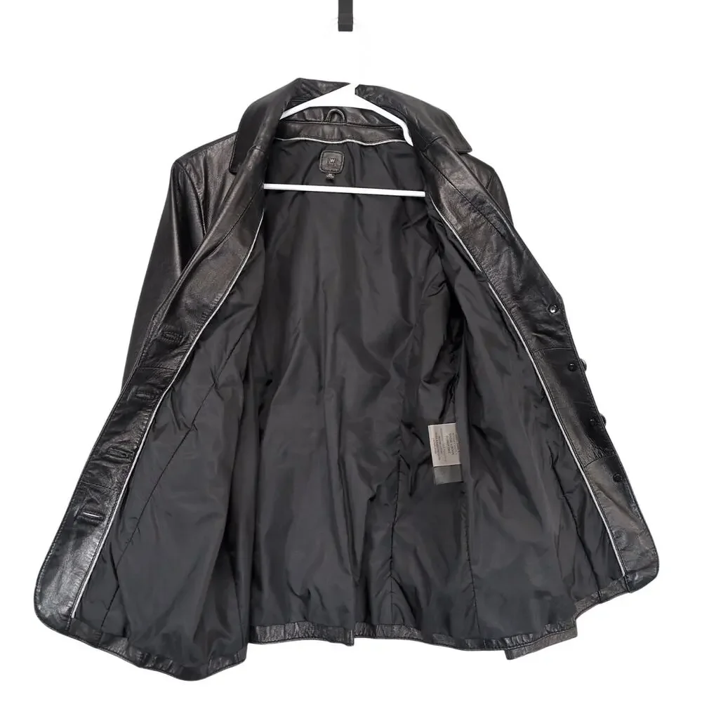 Wilson's Women's M Button Front Black‎ Leather Jacket, Blazer Style, Streetwear